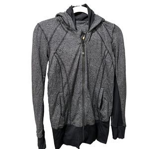 Lululemon Women Daily Practice Jacket 8 Black Herringbone Hooded Zip Long Sleeve